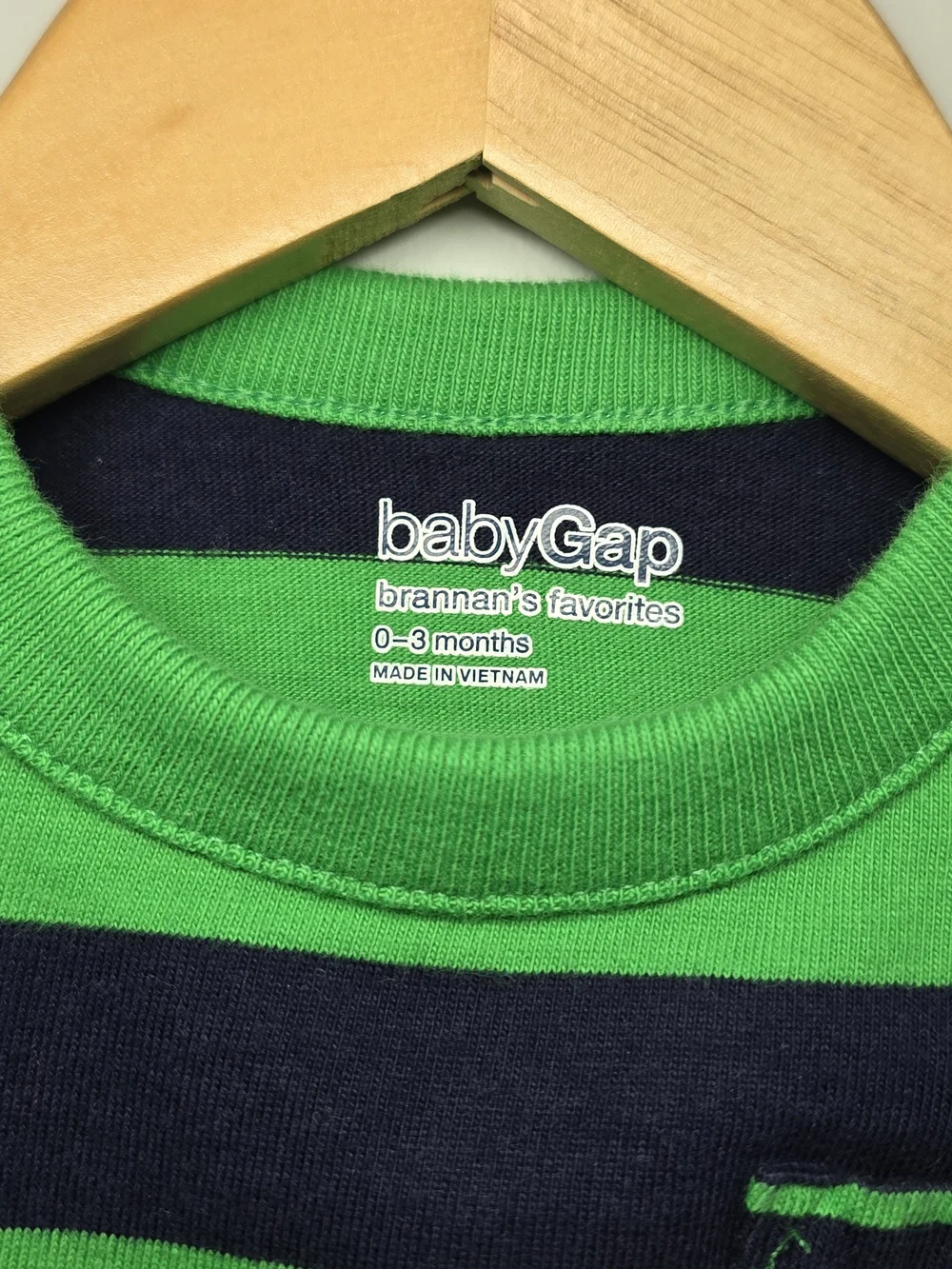 GAP Green & Navy Striped Baby One-Piece Long Sleeve Bodysuit 0-3M